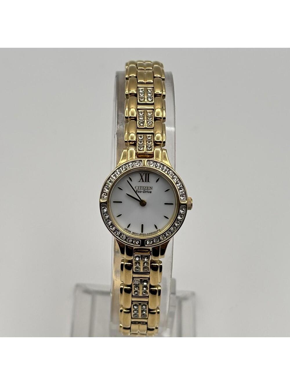 Citizen Eco Drive Ladies Gold Tone Dress Watch Crystal Accent Bezel B023-K006988